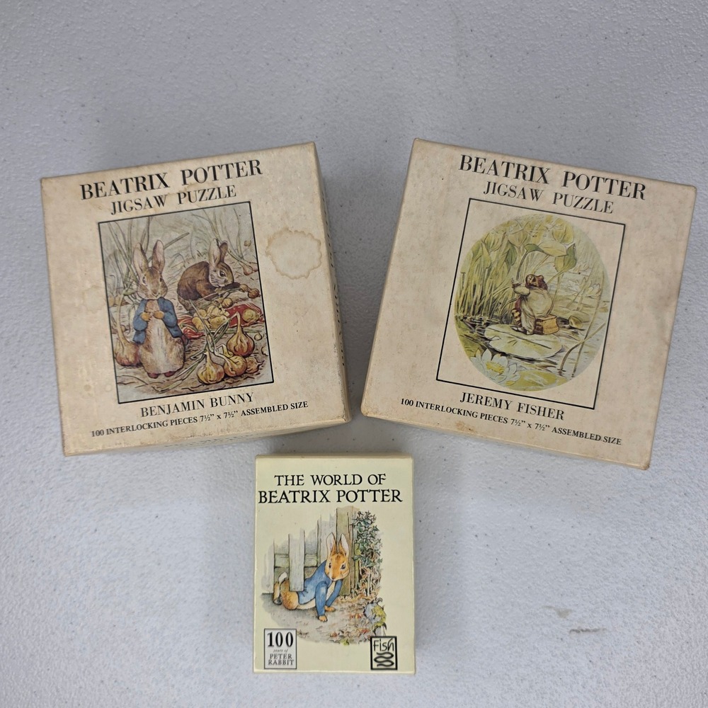 Vintage Beatrix Potter Jigsaw Puzzles Benjamin Bunny Jeremy Fisher 3pc Complete